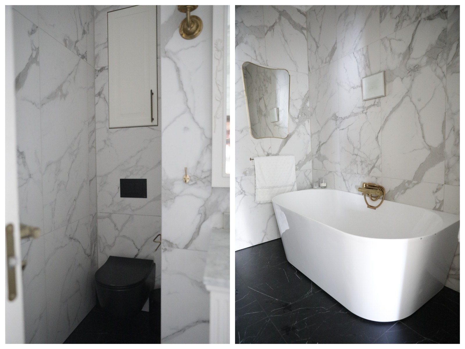 Eksklusivt bad med nydelige detaljer i sort og gull. Galleribilde