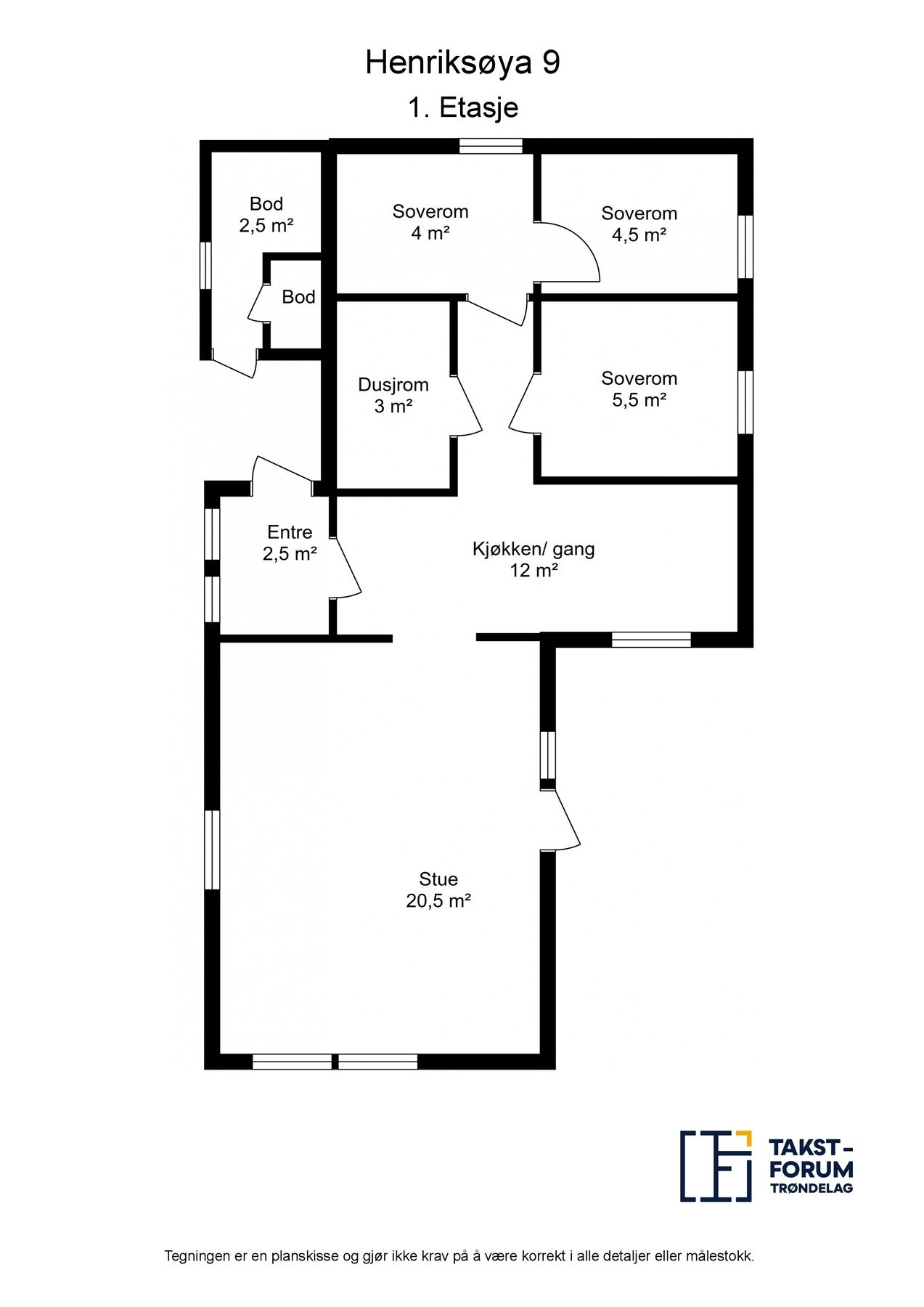 Planskisse med kvadratmeter. Galleribilde
