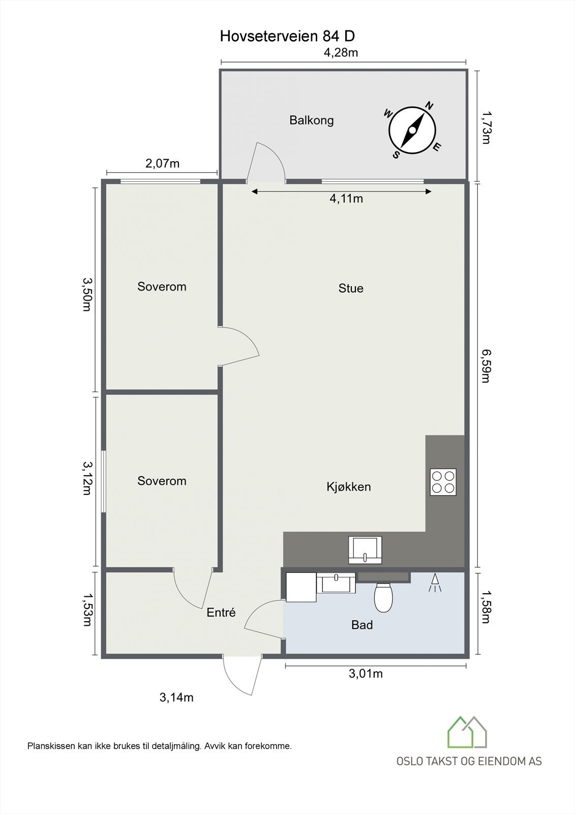 Leiligheten er byggemeldt med ett stort soverom. Det er i senere tid satt opp vegg i midten av rommet. Gjør deg kjent med planløsningen før du klikker deg videre. Galleribilde