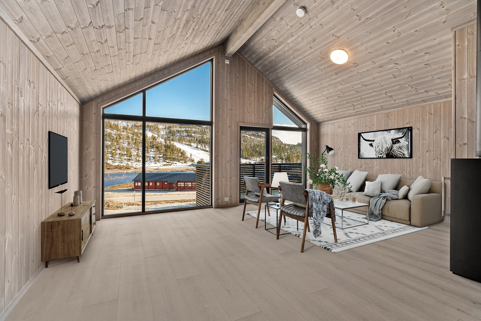 3-d møblert hytte - Forslag til møbleringsplan Galleribilde