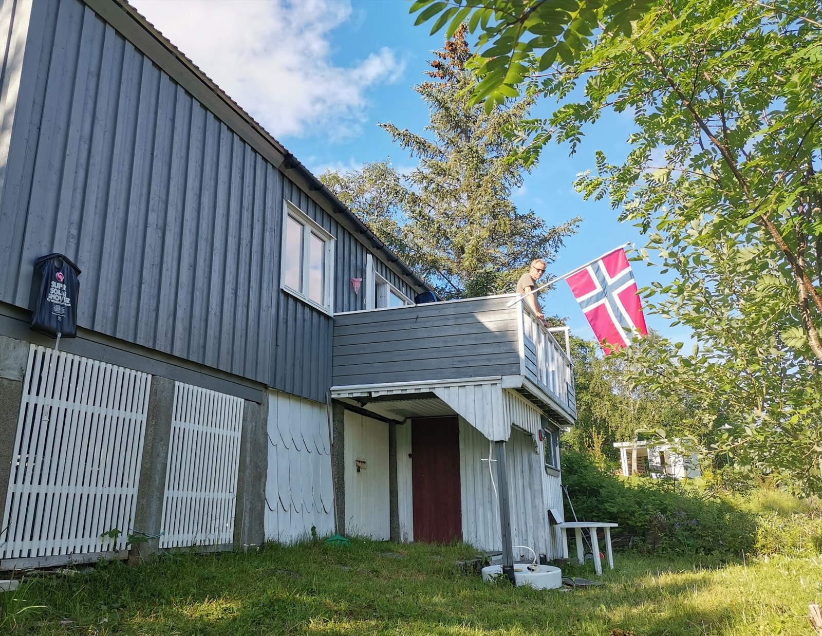 Front mot sør med inngang til jordkjeller, vedbod og skur Galleribilde