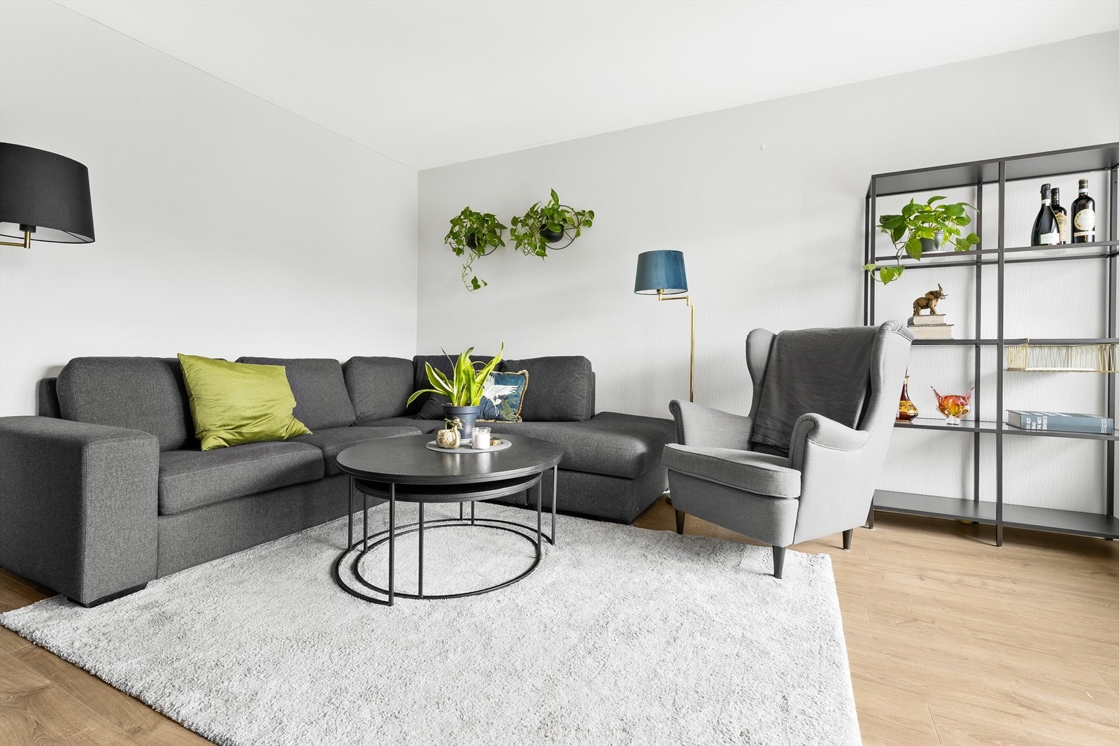 Gjennomgående for leiligheten er lyst laminat gulv, og lysmalte overflater Galleribilde