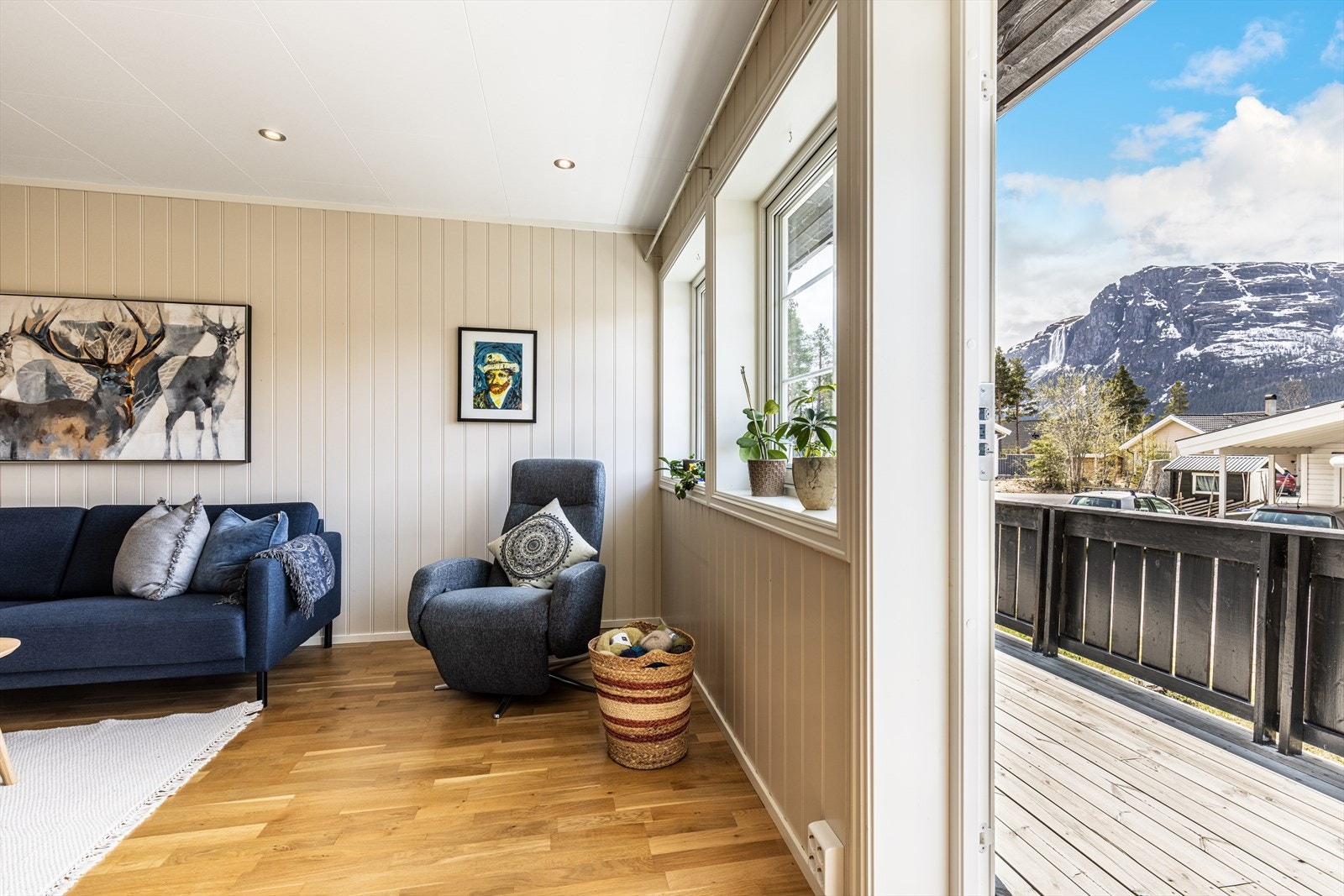 Det er utgang fra stue til stor solrik terrasse. Galleribilde