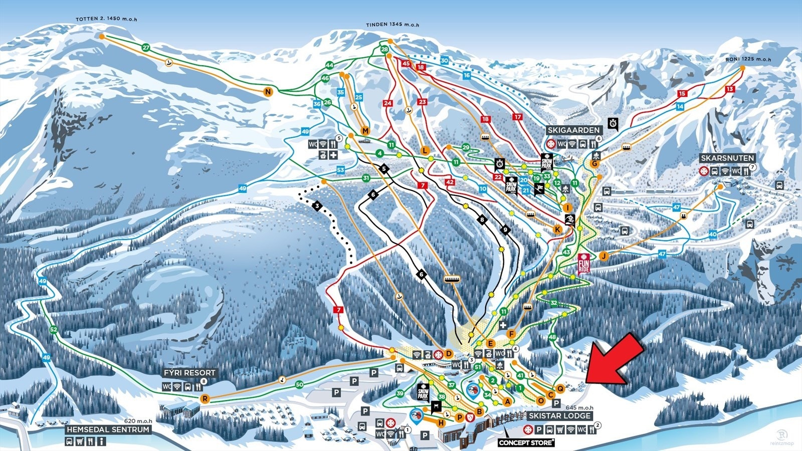 Tomta ligger med ski inn/ut til både langrenn og alpint. Direkte nærhet til flere restauranter, barer, sportsbutikker, matbutikk, klatresenter, ski- og sykkelutleie. Galleribilde