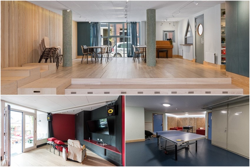 Borettslaget har kinorom, bordtennis, selskapsrom, lekerom, syrom, gjesterom, fellesvaskeri og badstue m.m. Galleribilde