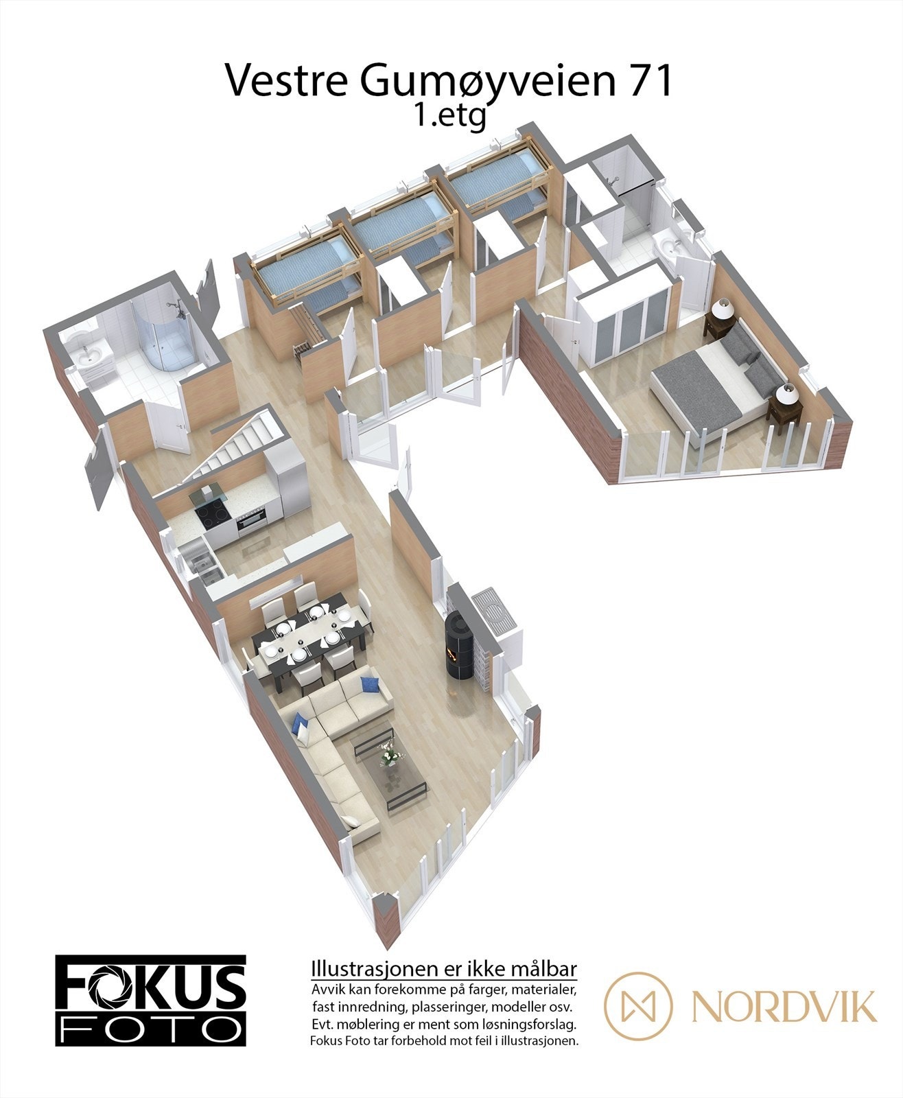 Plantegning 3D. Hovedetasje. Galleribilde
