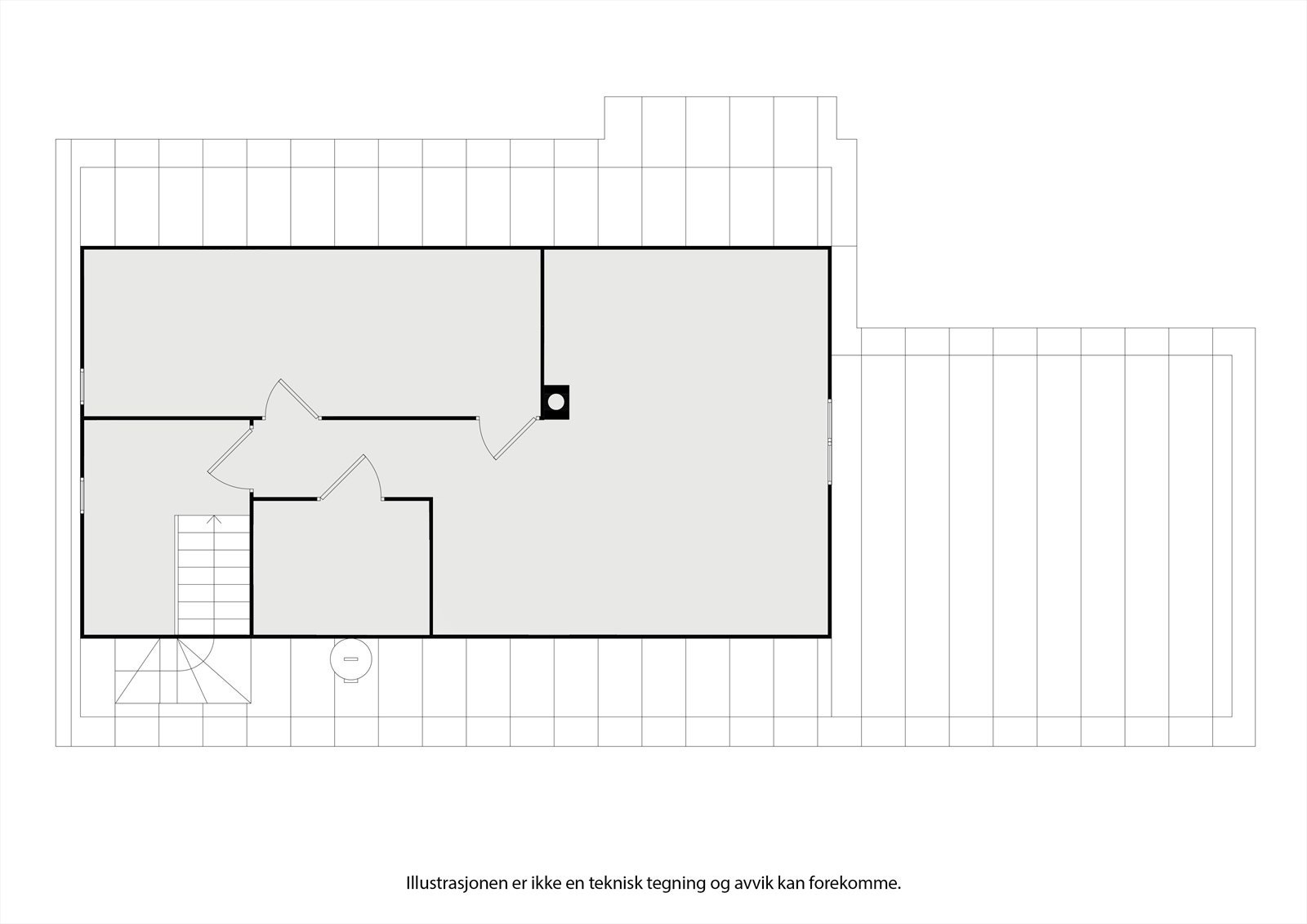 Dagens loftsetasje uinnredet. Galleribilde