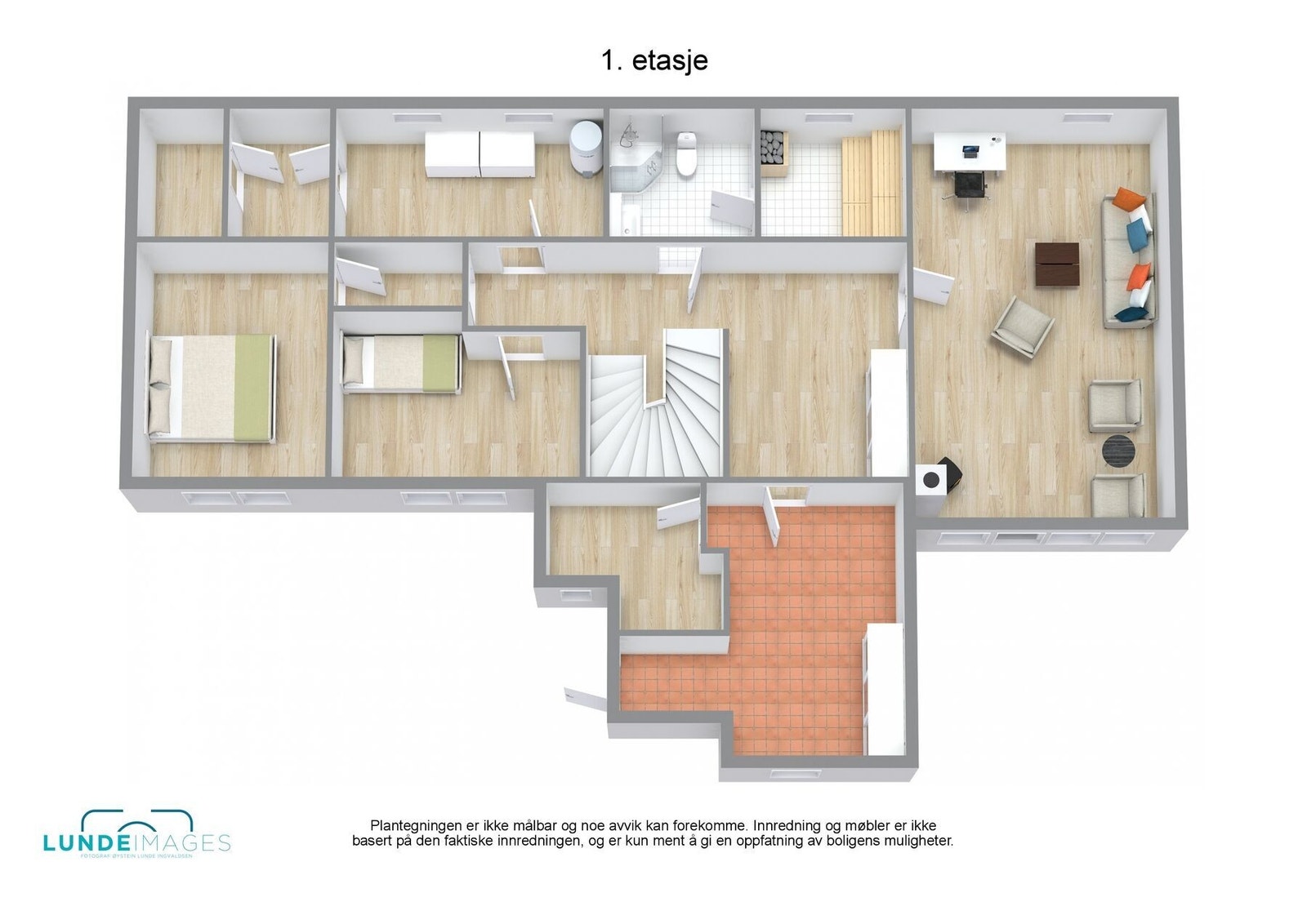Plantegning 1. etasje 3D - ikke målbar Galleribilde