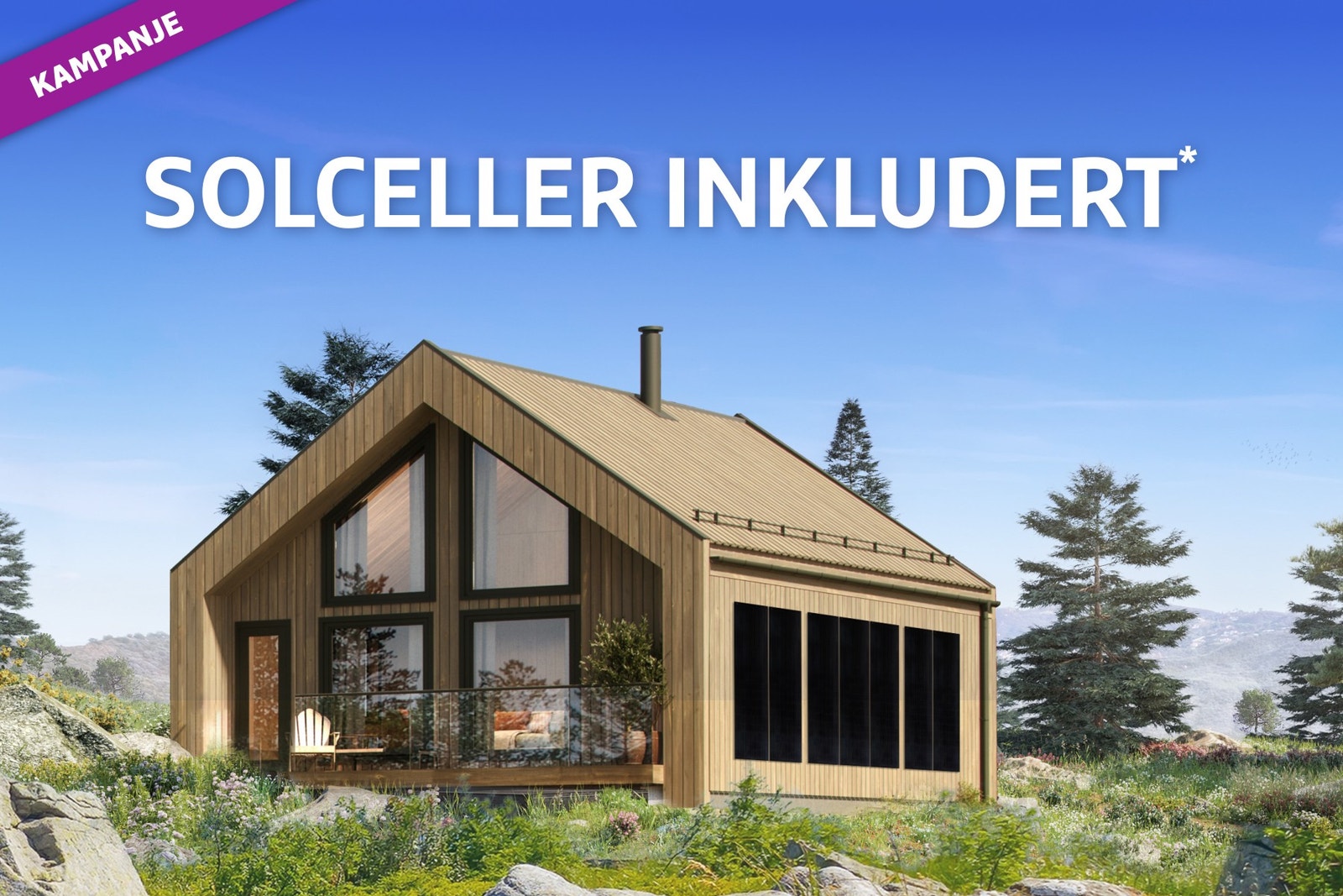 Bestill ny hytte innen 31.07.2023 og få med inntil 6 paneler for solcelle ferdig montert på vegg. Galleribilde