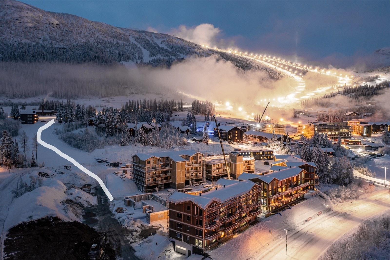 Det er planlagt skivei og transportheis mellom Fjellnest og skianlegget. Galleribilde
