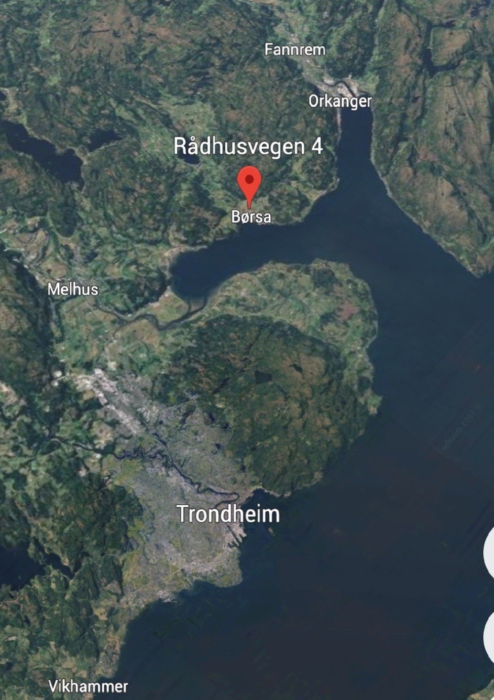 Kart Rådhusvegen som viser plassering mellom trondheim og Orkanger Galleribilde