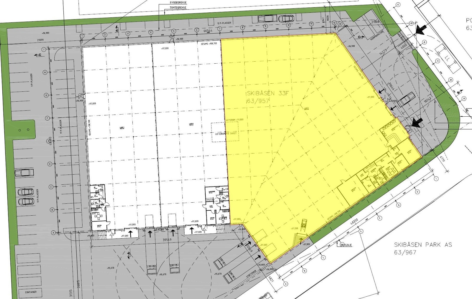 Plantegning - lagerareal markert Galleribilde
