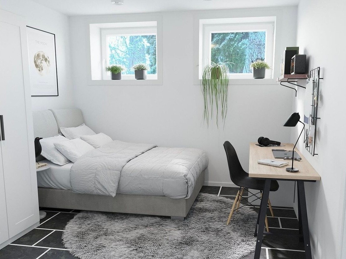 Utleid - "garden view plus (rom 2)". Lyst og herlig rom på ca 12 kvm. 7.400 inkludert fibernett, møbler og hvitevarer. OBS! Rommet er stylet digitalt, kun et forslag Galleribilde