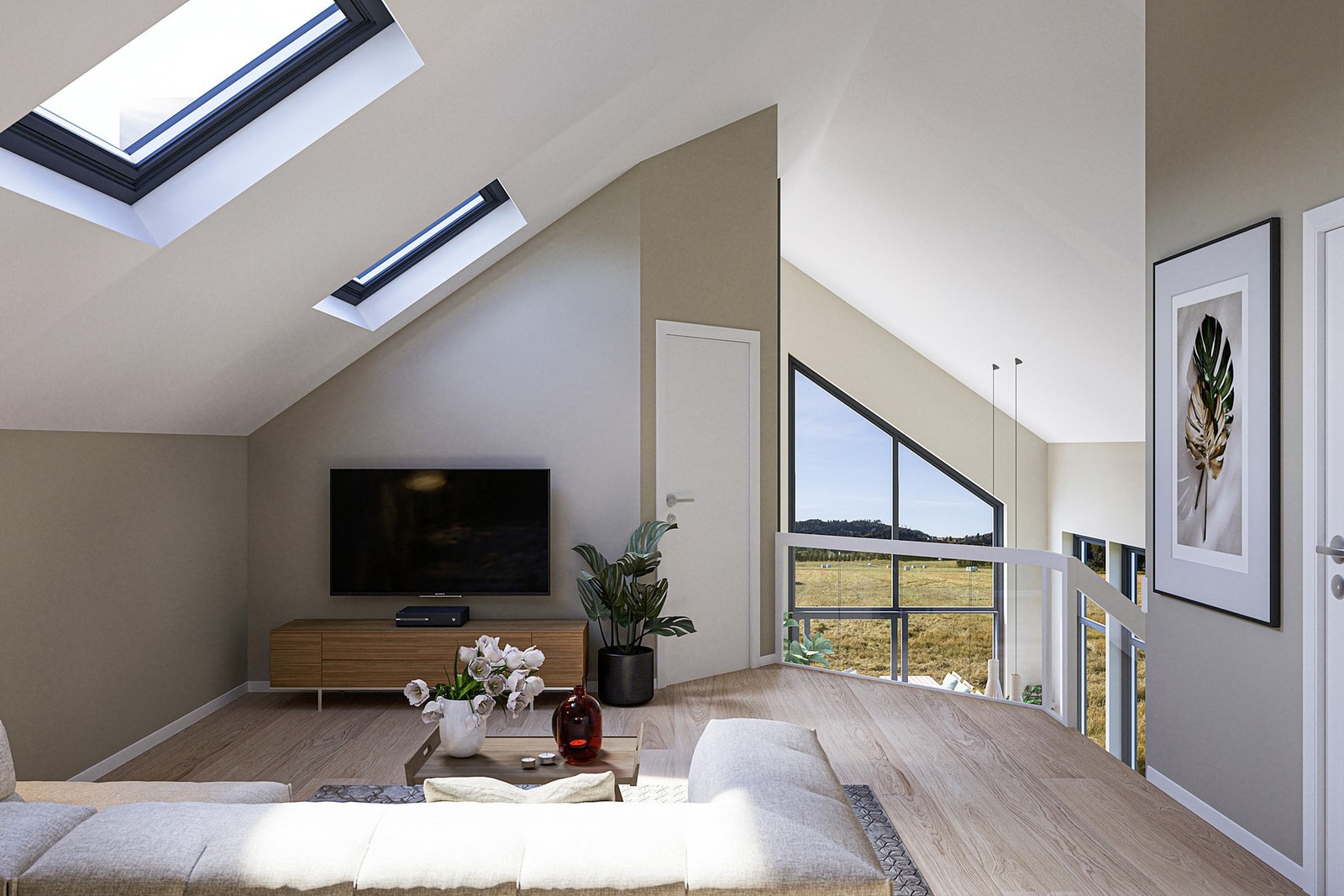 2.etasje består av 3 soverom, baderom og ekstra stue. Galleribilde