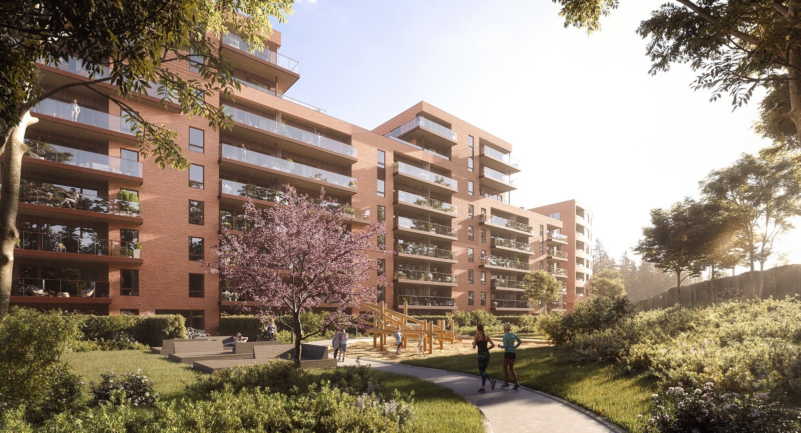 Alle leilighetene har vestvendte uteområder med utsyn mot hyggelige fellesarealer* Galleribilde