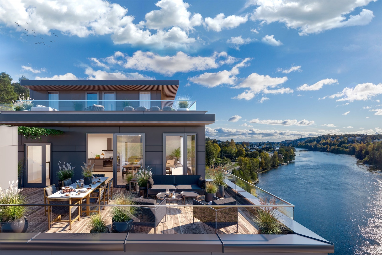 Illustrasjon - Annen leilighet, men viser at prosjektet ligger fritt, høyt og luftig med fantastisk utsikt og den beste solbanen Galleribilde