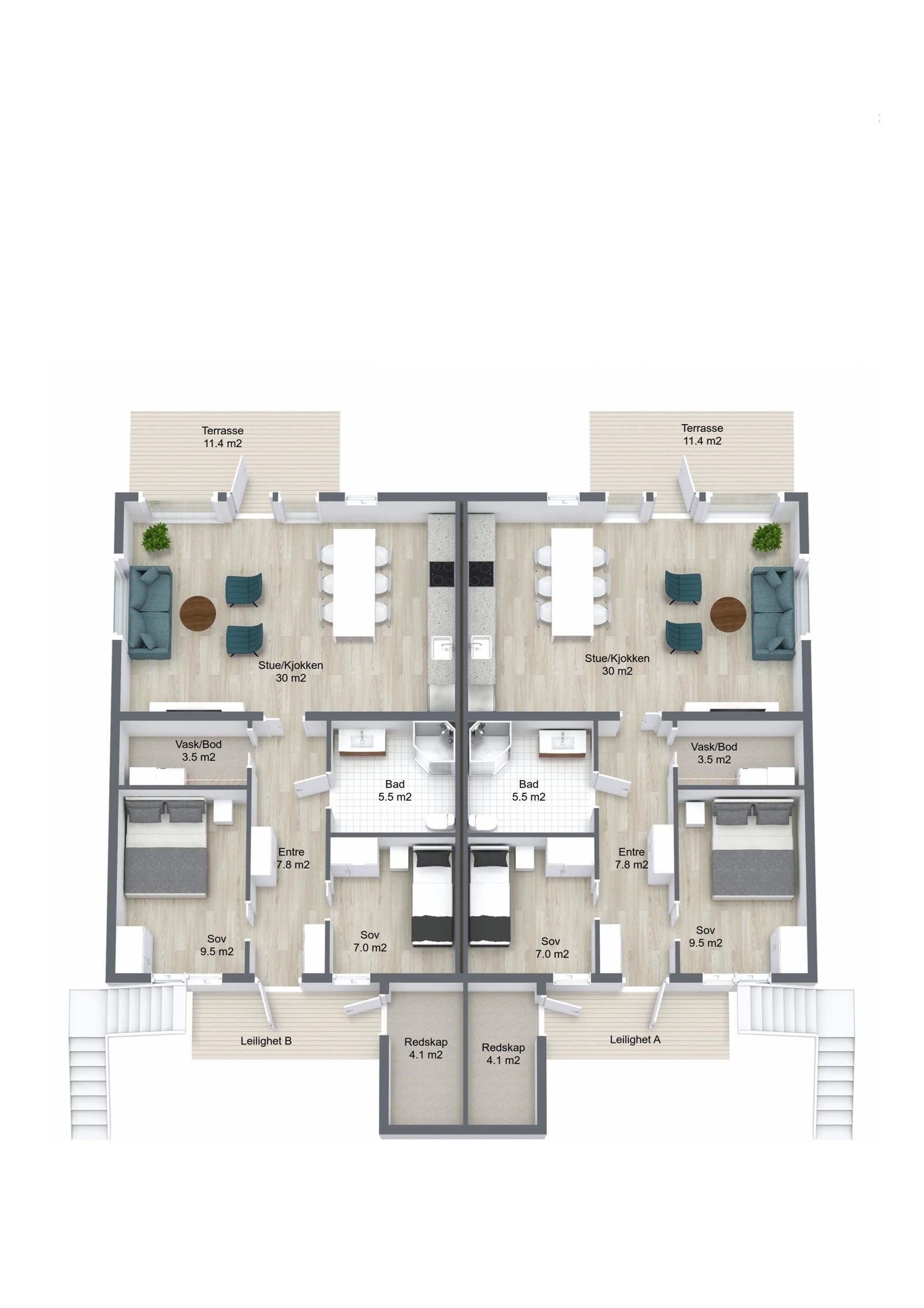 Leilighet i 1 etasje med direkte utgang til eget uteområde fra stue/kjøkken Galleribilde