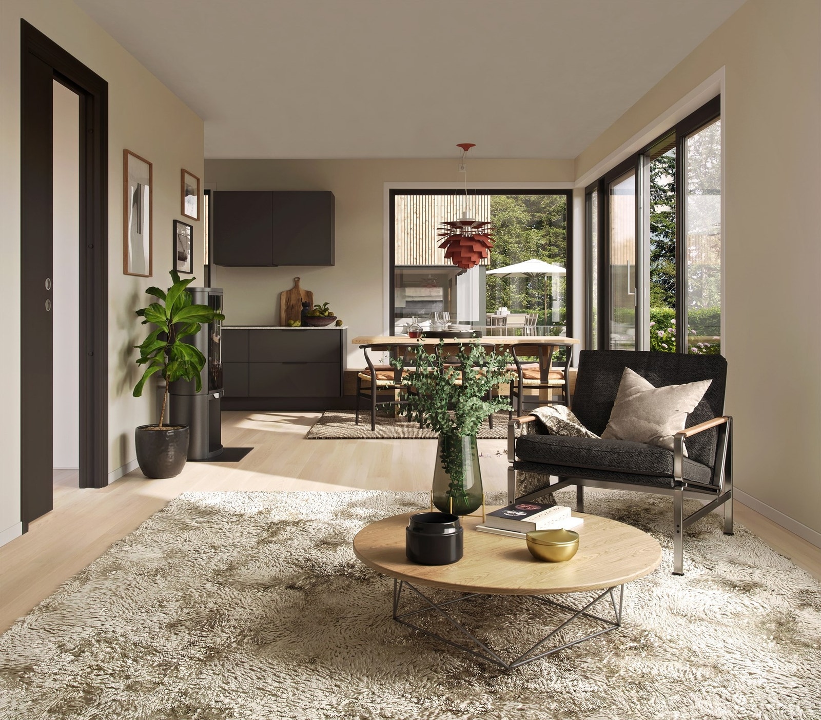 Boligene har gjennomgående god standard og en innholdsrik planløsning, godt tilpasset familielivet. Galleribilde