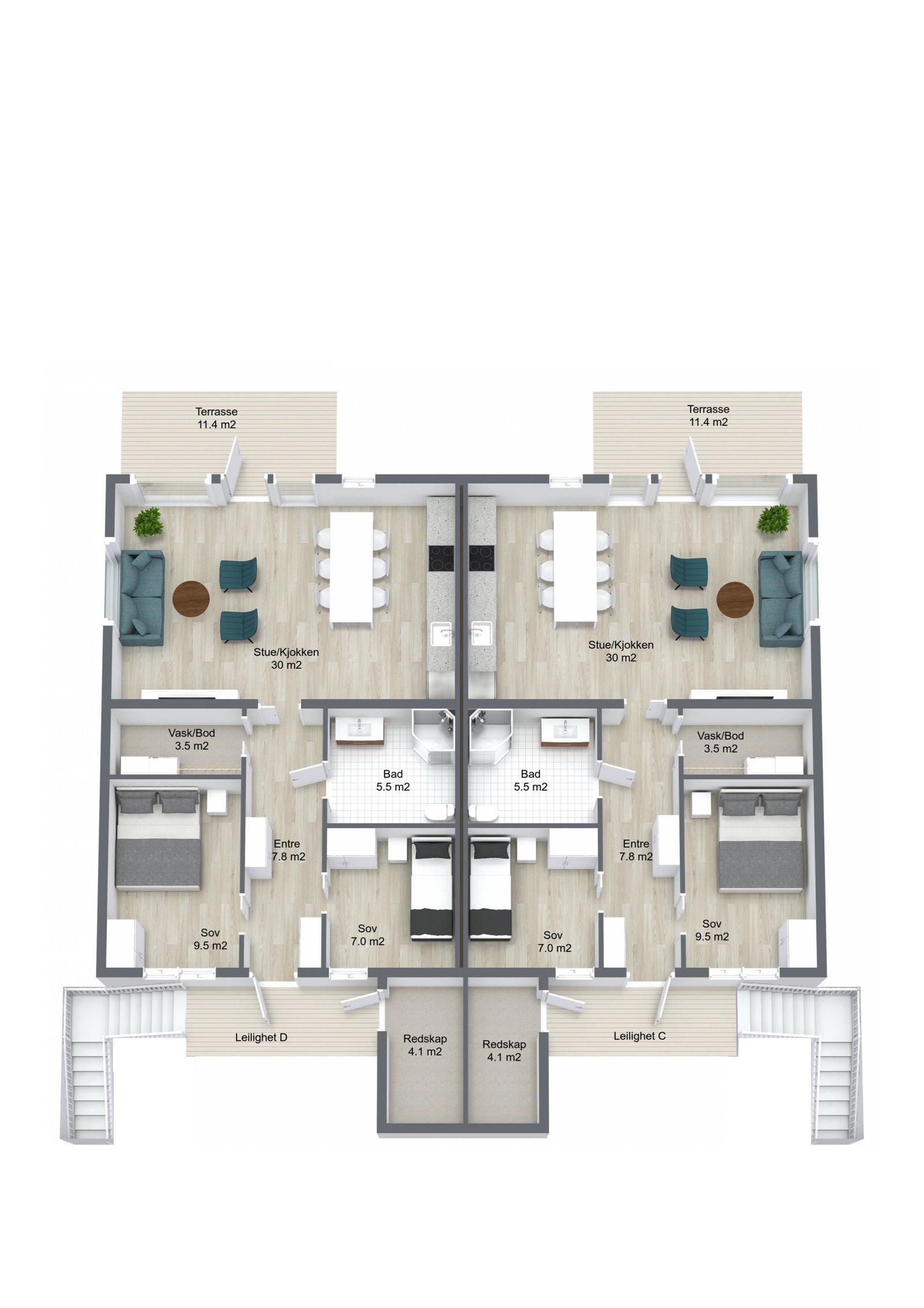 Leilighet i 2 etasje med utgang til egen terrasse fra stue/kjøkken Galleribilde