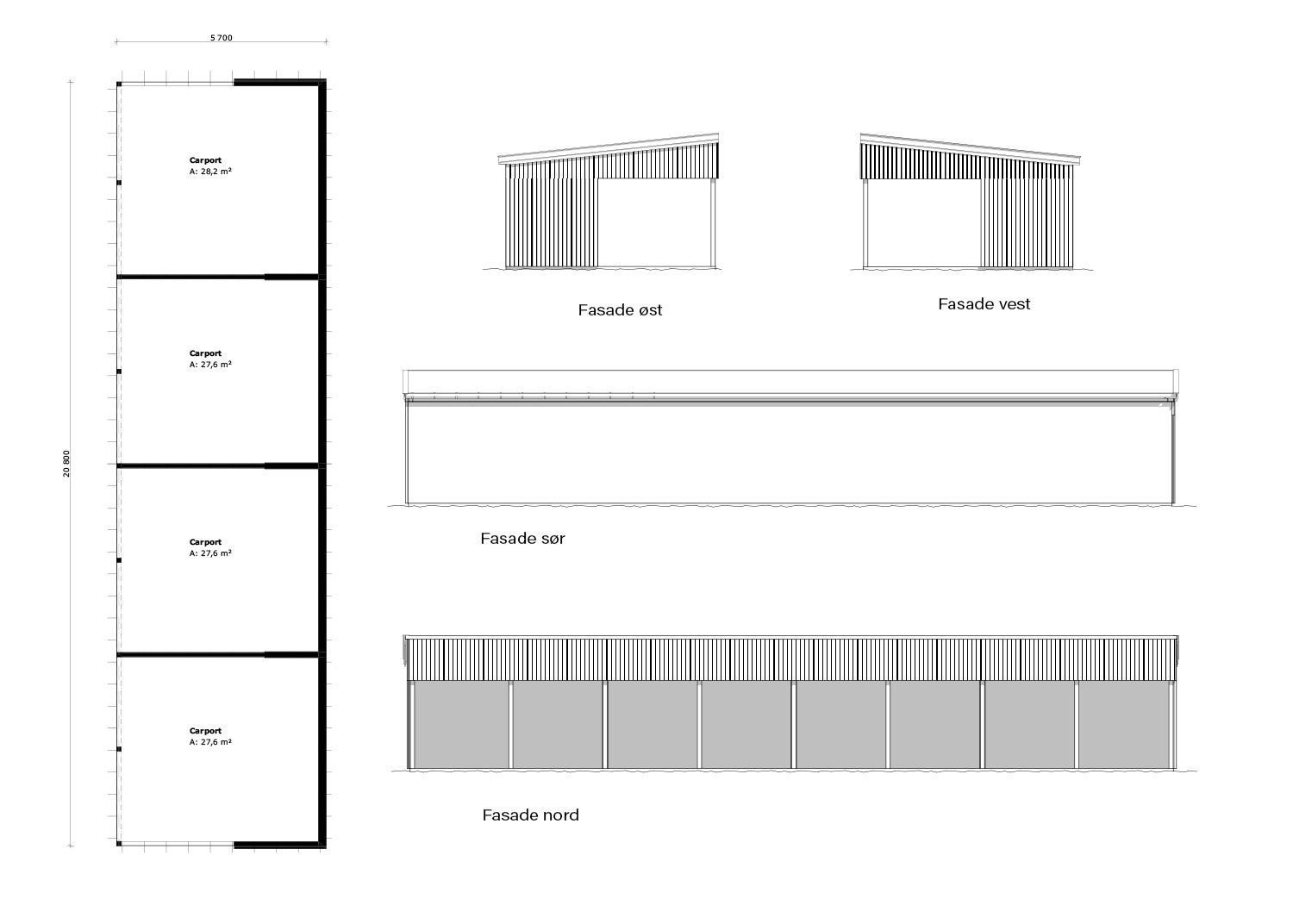 Carporter som tilvalg for 4-mannsbolig Galleribilde