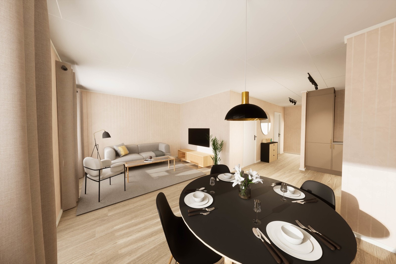 Stue og spiseplass - illustrasjon Galleribilde