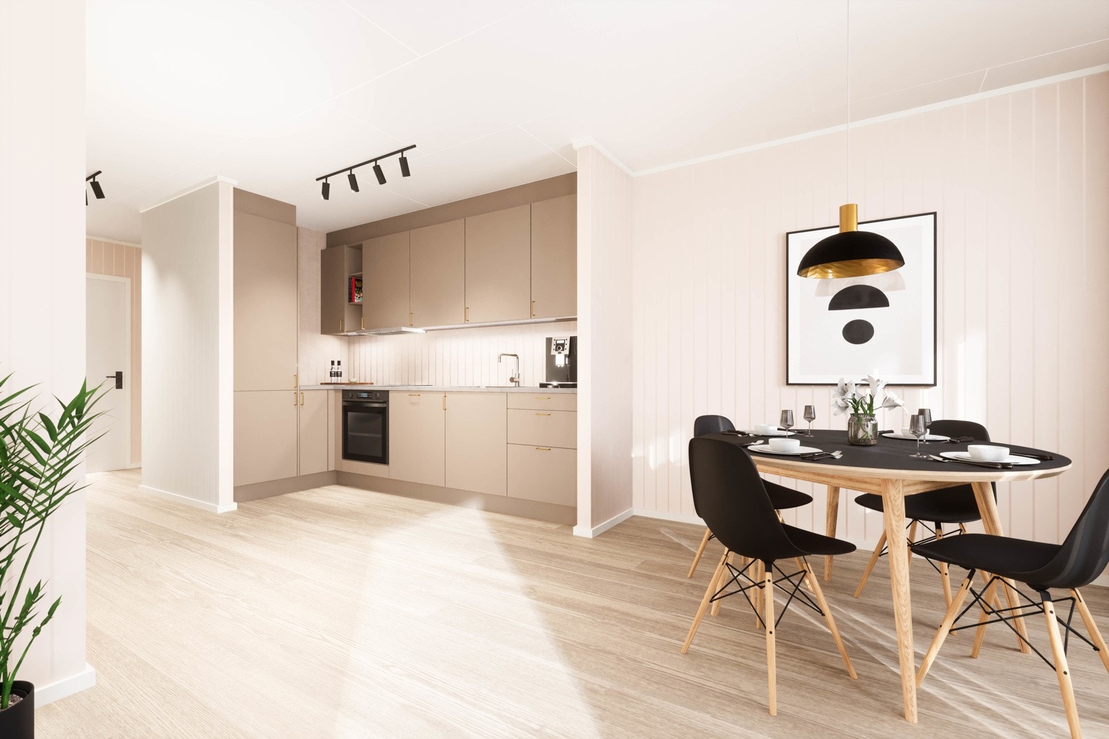 Kjøkken og spiseplass i leilighet A3 og B3 Galleribilde