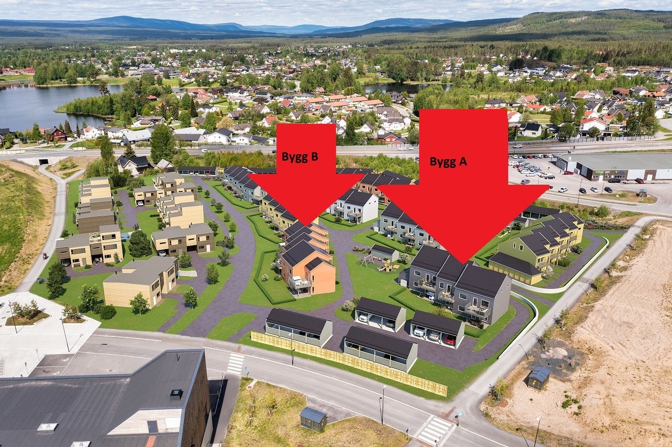 Illustrasjon av hvor bygg A og B er Galleribilde
