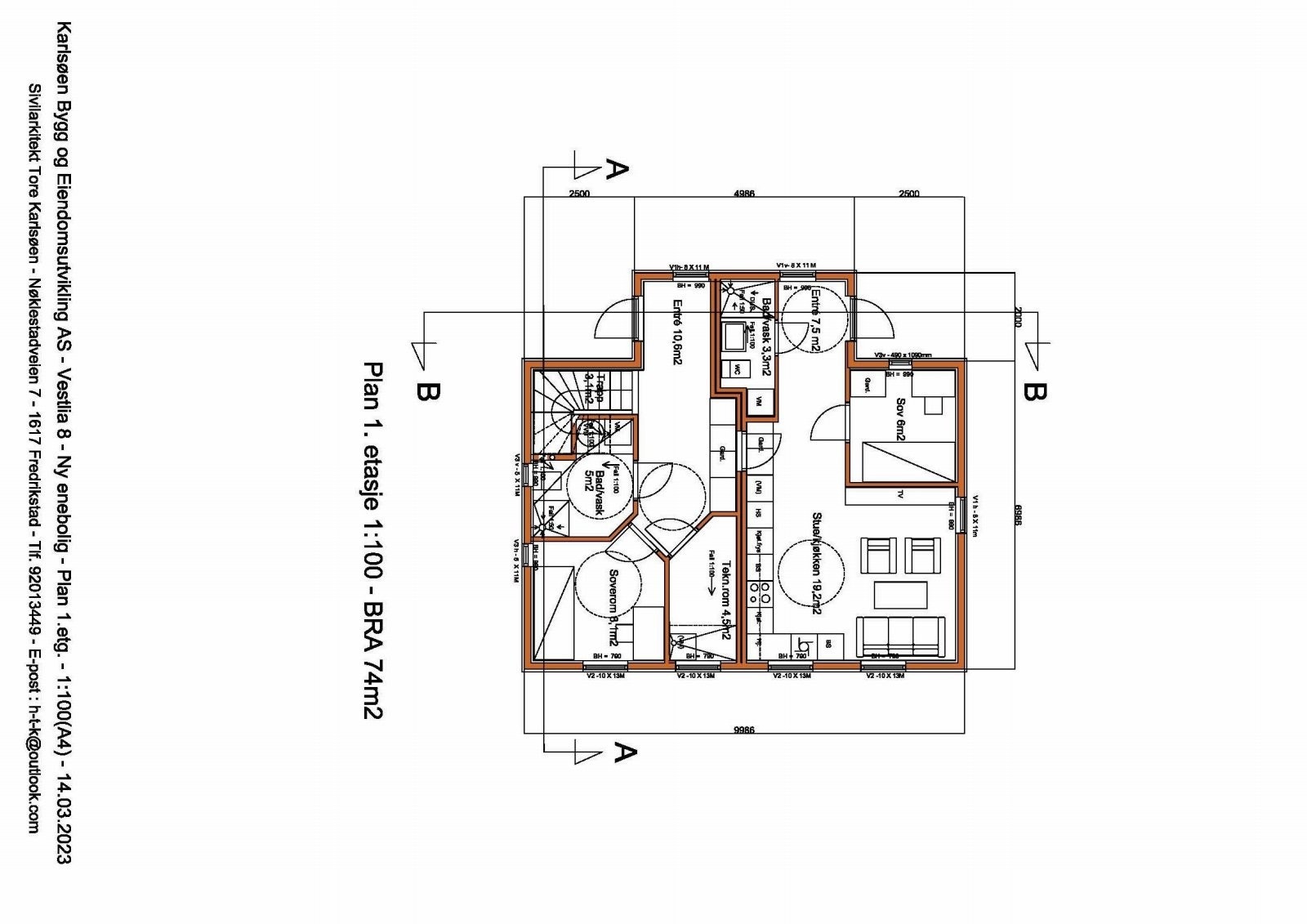 1.etg - Smart planløsning med mulighet for utleie av hybel. Det blir to innganger, men enkelt og bruke hele boligen selv om man ønsker det Galleribilde