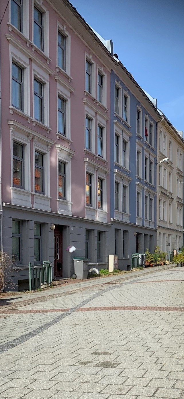 Nyoppusset fasade i et trivelig gatetun Galleribilde
