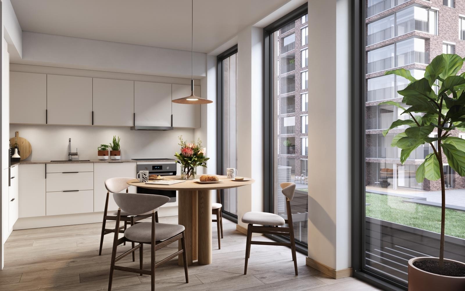 Illustrasjon fra kjøkken i Townhouse leiligheter. Avvik kan forekomme. Galleribilde