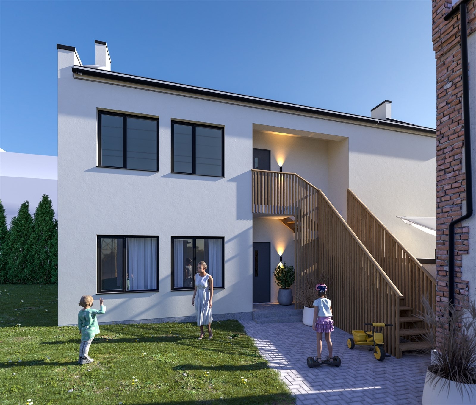 Horisontaldelt tomannsbolig med sentral beliggenhet i Sarpsborg. (Illustrasjon) Galleribilde