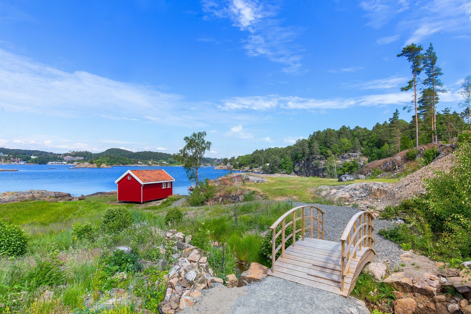 Hyggelig strandpromenade ned til sjøen. Galleribilde