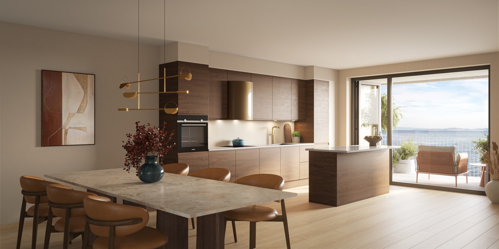 Leiligheten U22 har en flott beliggenhet og raust stue kjøkkenareal. Bildet er en 3D illustrasjon og kan inneha elementer/løsninger som ikke er standardleveranse. Endringer vil forekomme. Galleribilde