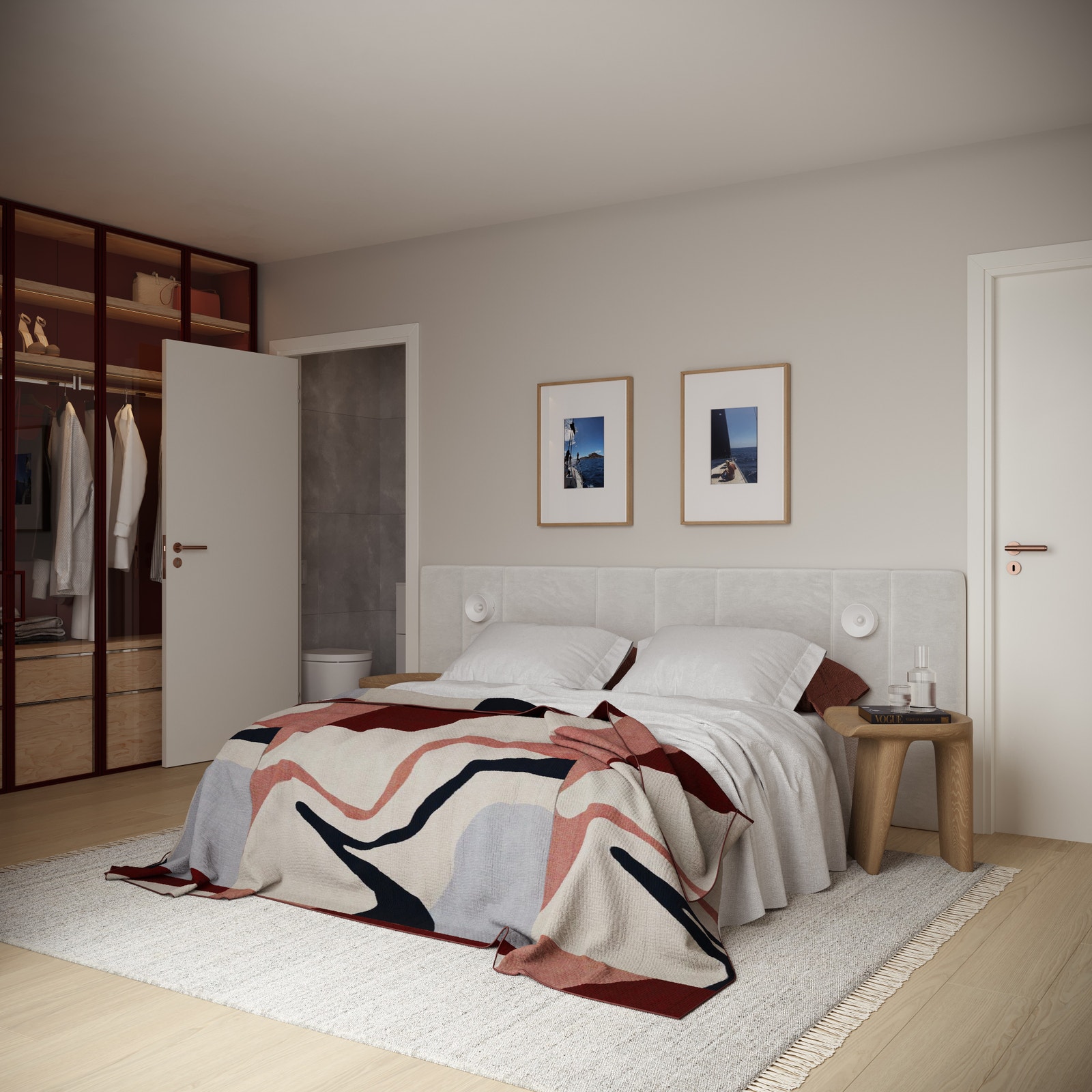 De fleste leilighetene har romslige hovedsoverom - og flere med direkte adkomst til bad. Bildet er en 3D illustrasjon og kan inneha elementer/løsninger som ikke er standardleveranse. Endringer vil forekomme. Galleribilde