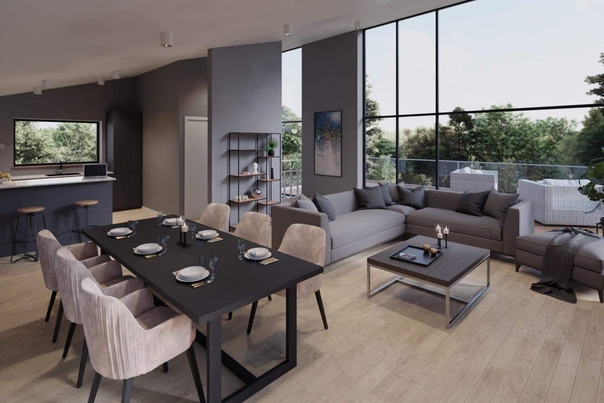 Illustrasjon spisestue. Annet interiør og farge. Avvik vil forekomme. Galleribilde