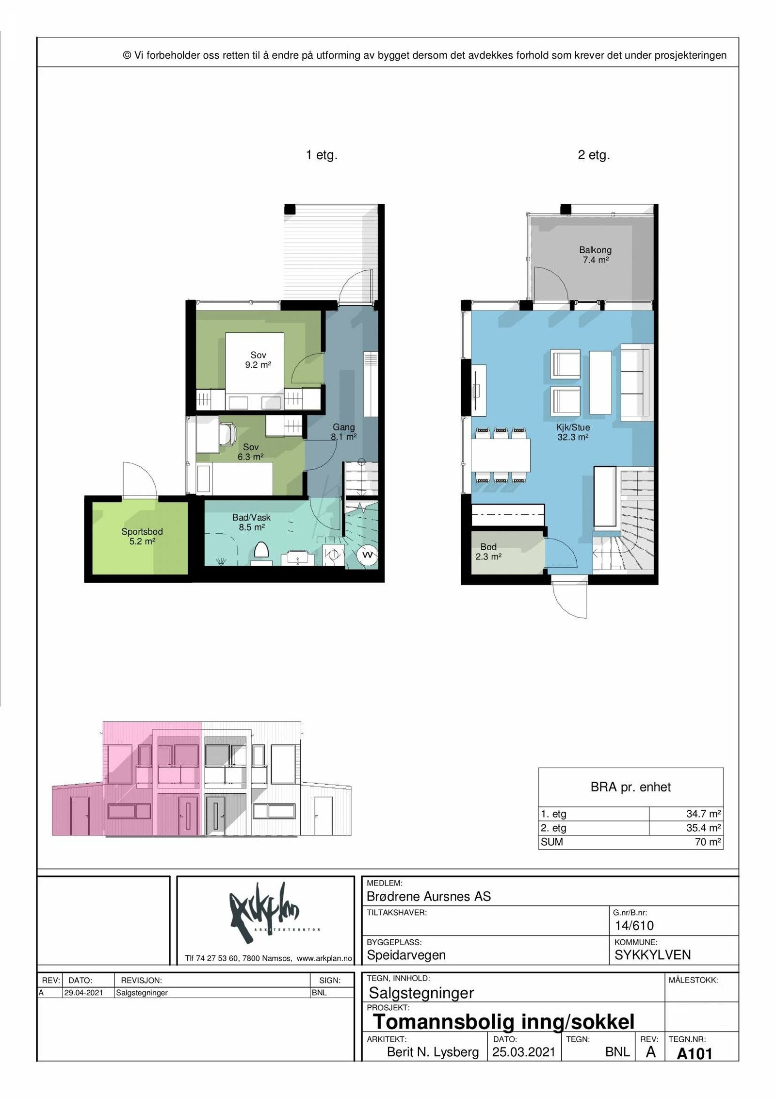Plantegning bolig 1, 3 og 5. Galleribilde
