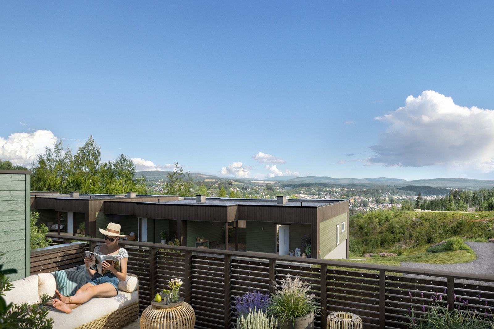 Flott utsikt mot Hønefoss, og for denne boenheten (18) er det en nydelig bakhage mot syd. Galleribilde