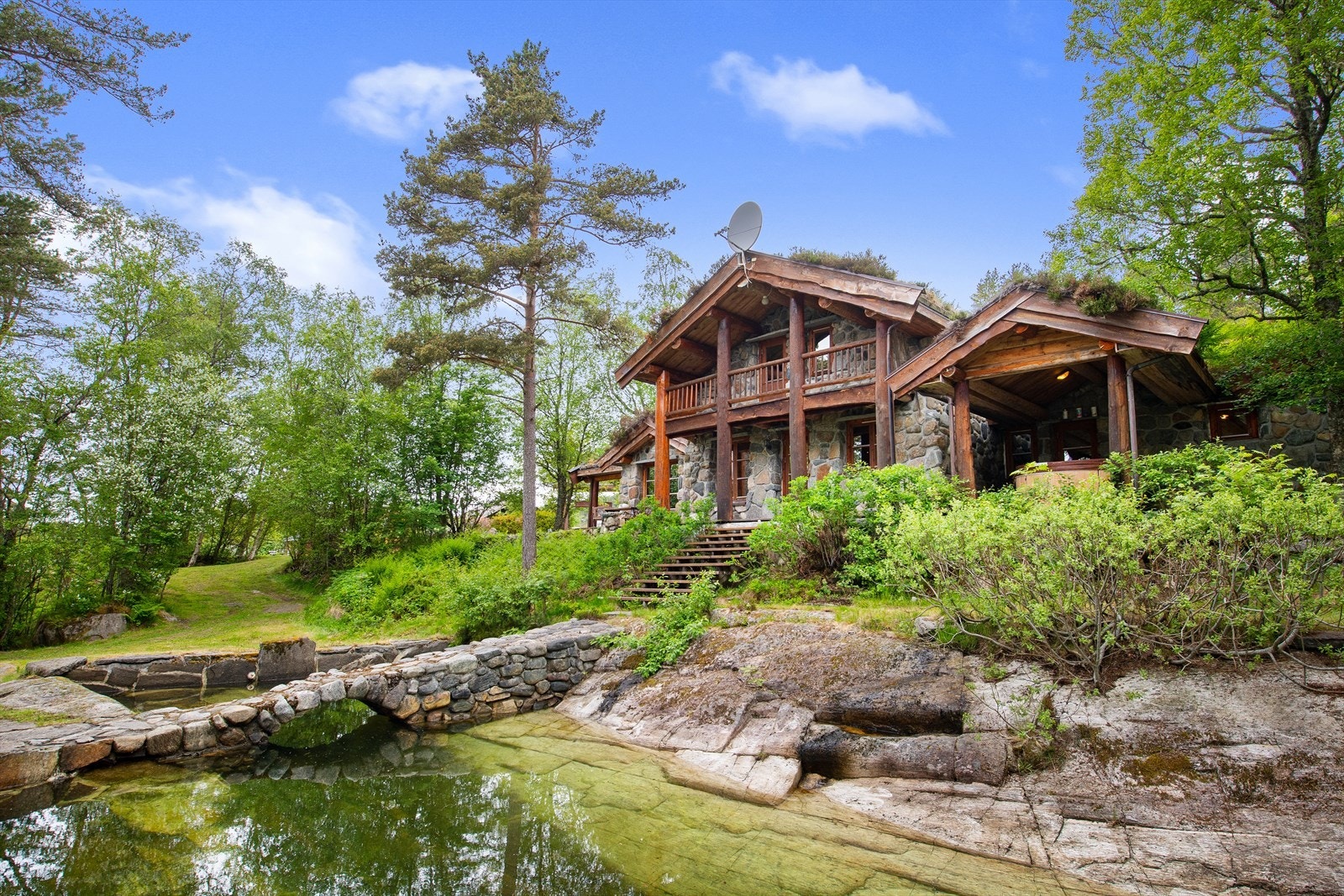 naturdam med steinbro Galleribilde