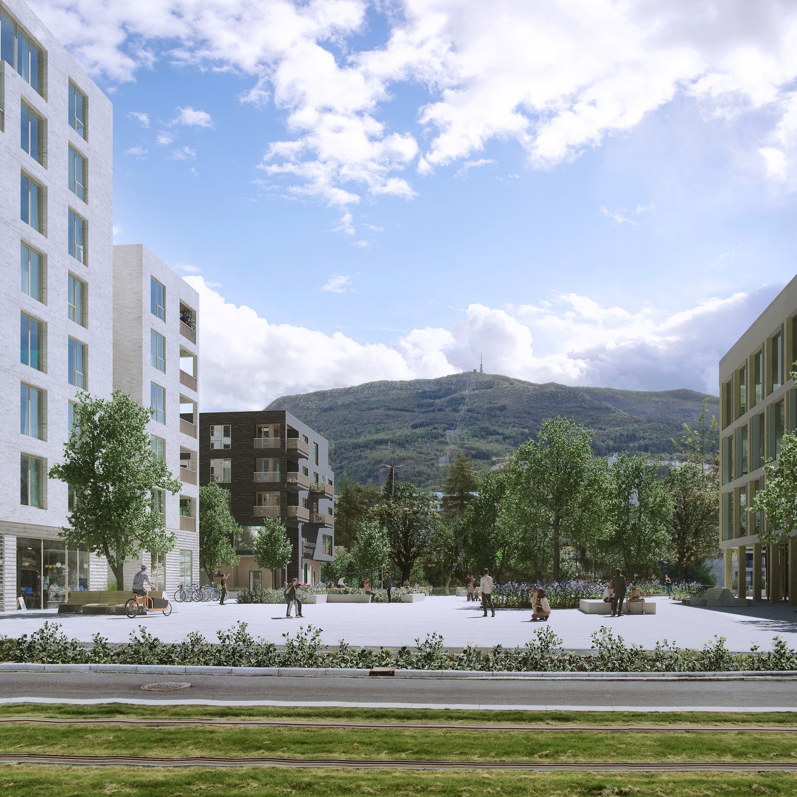 Fra boligene blir det ca. 200 meter til nye Kronstad Bybanestopp, fem stopp unna sentrum, og kun et stopp unna Haukeland universitetssjukehus Galleribilde