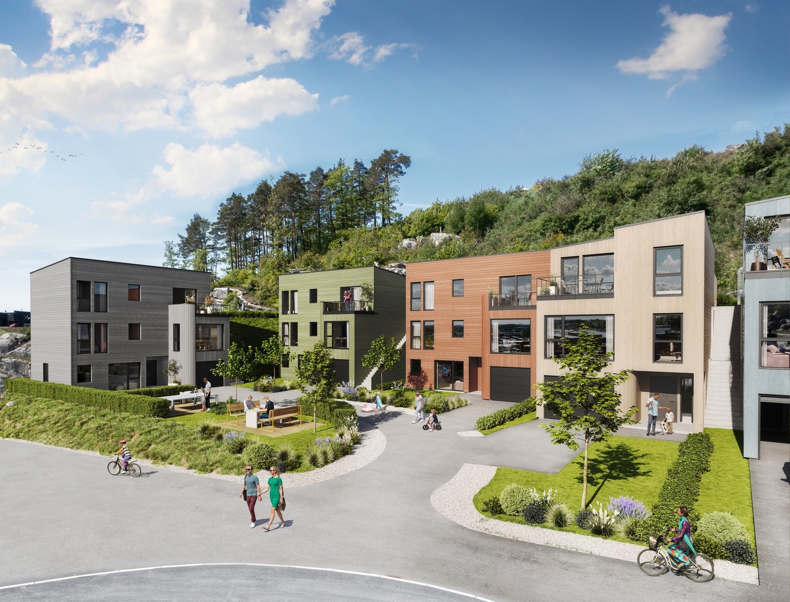Bolig nr 1 har den største tomten med utsikt og svært gode solforhold. Boligen har praktikantdel med egen inngang, garasje, hage og naturtomt og drivhus. Galleribilde