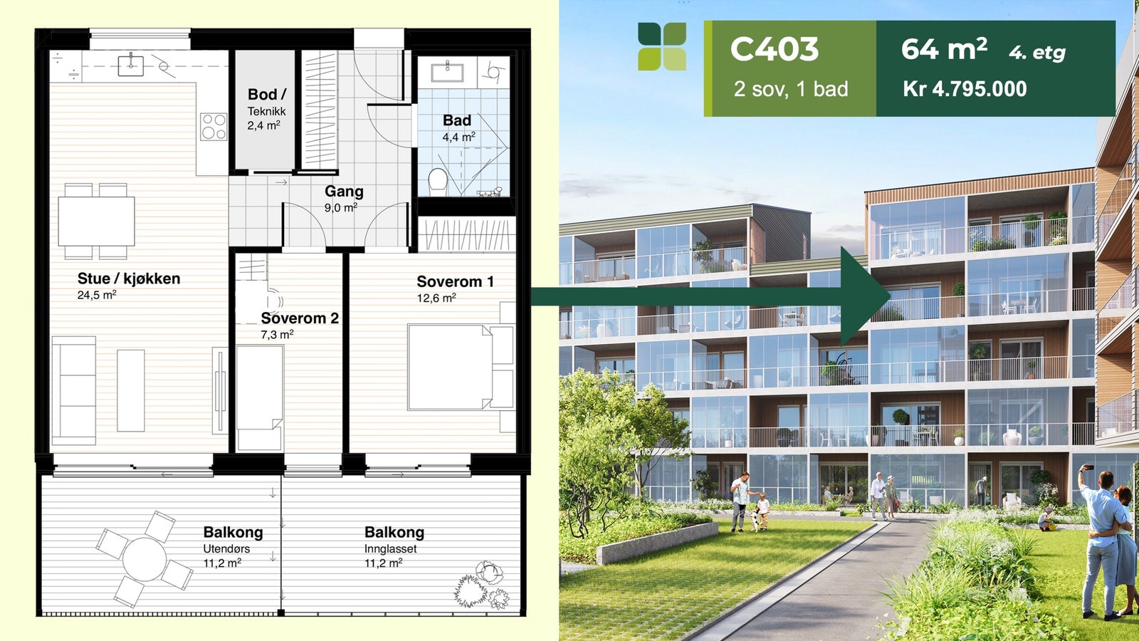 C403: 64 kvm. Interiør bilder på de neste sidene Galleribilde