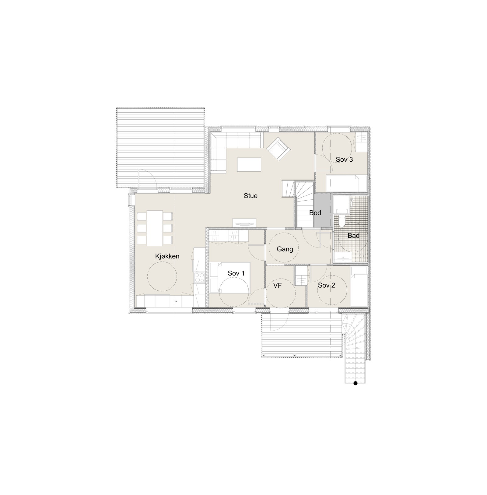 Plantegning 2. etasje innredet loft Galleribilde