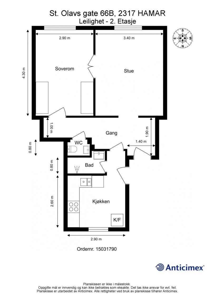 Hvis to venner vil dele, kan dobbeltdører mellom stue og soverom lukkes og evt lydisoleres med en plate pluss hyller. Dør til begge rom fra gangen, og nok plass til å lage kombinert soverom og oppholdsrom Galleribilde