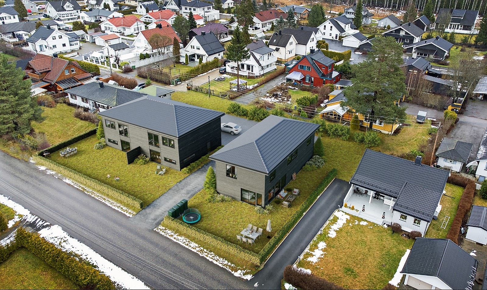 Alle perspektiver og illustrasjoner i alt salgsmateriell er ment å gi et inntrykk av en ferdig bebyggelse. Galleribilde