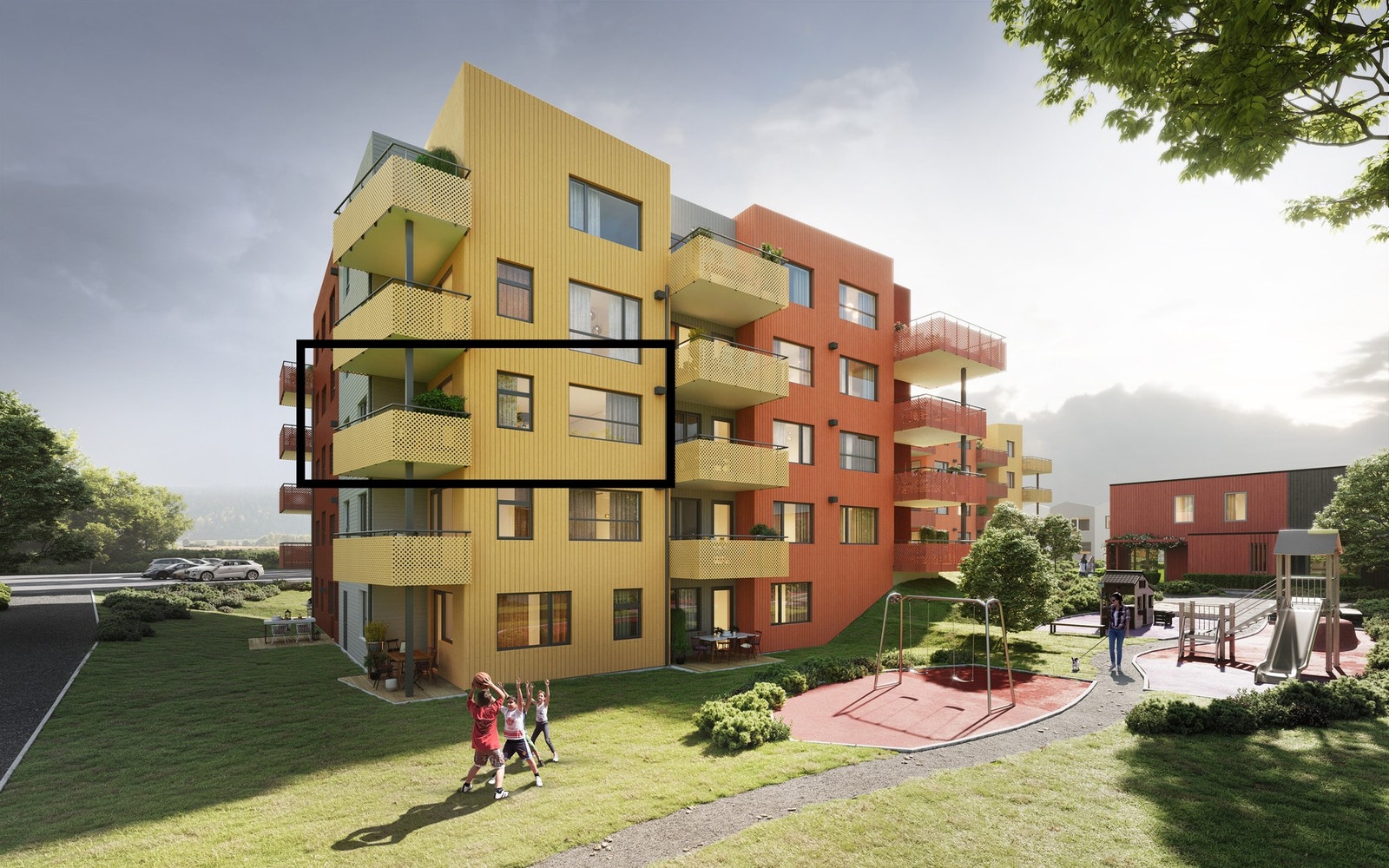 Leiligheten ligger på hjørnet av bygget, og vil ha godt med lys. Illustrasjon - avvik kan forekomme Galleribilde