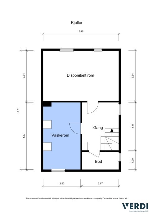 Plantegning - Kjeller med mål. Galleribilde