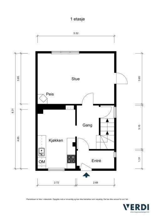 Plantegning 1. etasje med mål. Galleribilde