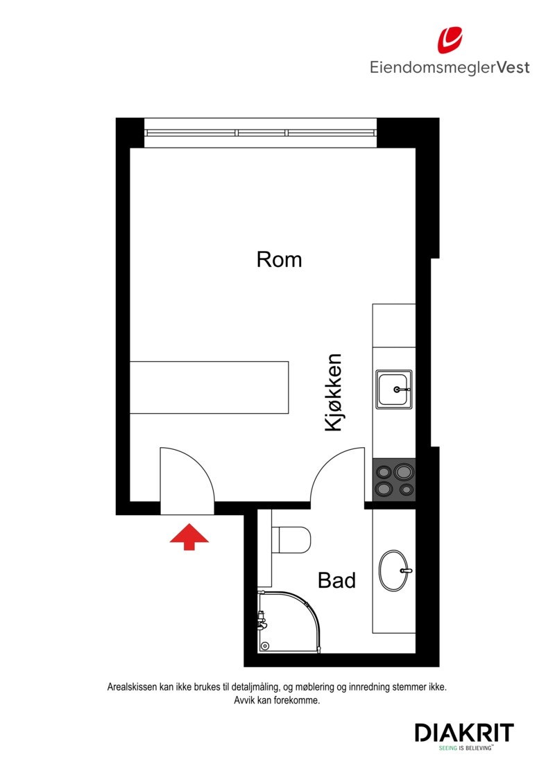 2D plantegning av studioleiligheten Galleribilde