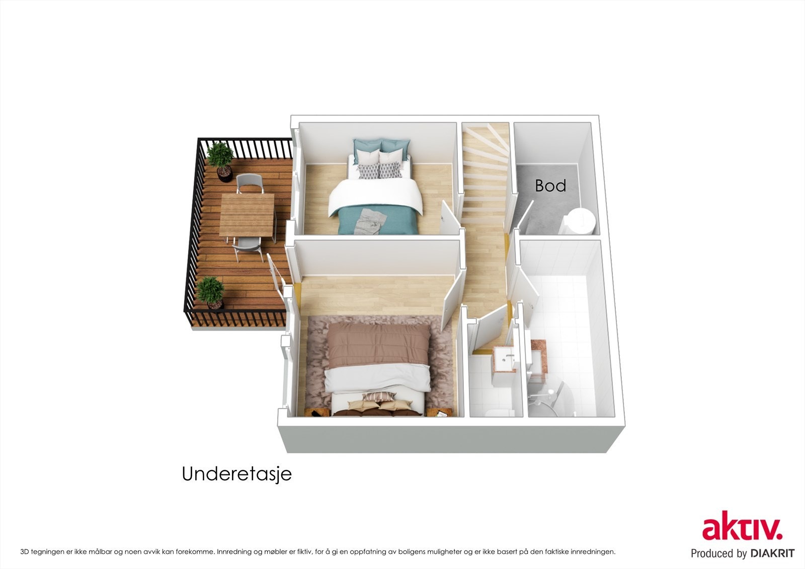 Plantegning underetasje - 3D Galleribilde