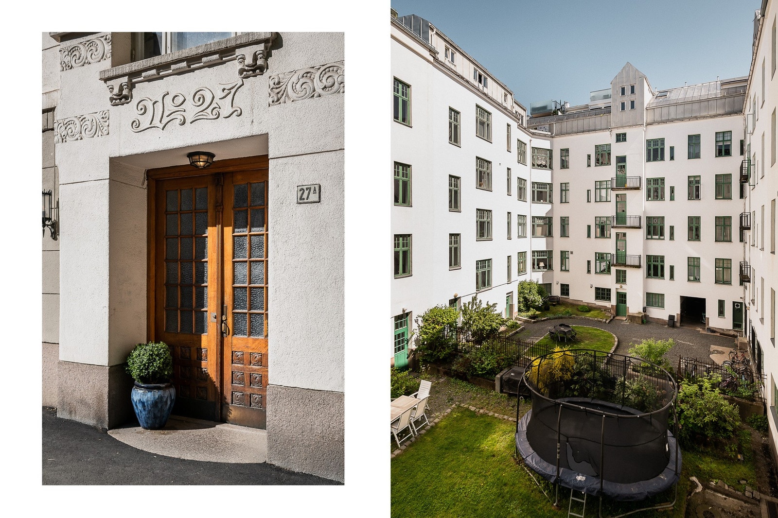 Hyggelig felles bakgård med frodig beplantning. Galleribilde